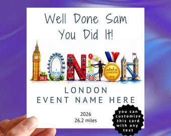 London Event Card - Running In London Card - Good Luck Running 26.2 Miles Through London Gift - Marathon Runner Personalised Handmade Gift