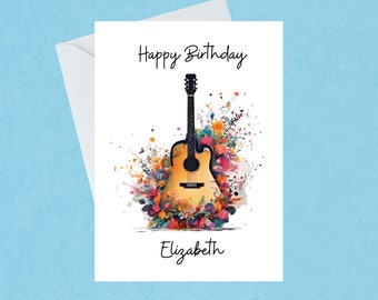Personalised Musician Birthday Card / Floral Guitar Birthday Card / Handmade Card / Floral Birthday Card for Guitar Lover / Blank Inside-502