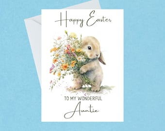 Auntie / Aunt Easter Bunny Card - Wonderful Aunt Easter Card - Rabbit Easter Card - Illustrated Easter Bunny - Handmade - Blank Inside - 544