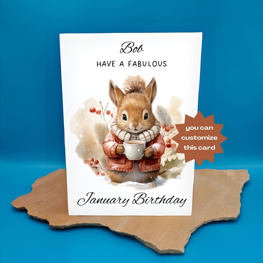Customized January Birthday Card Cute Squirrel February Birthday Card ...