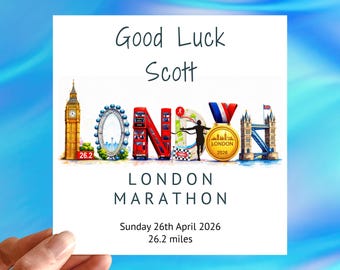 London Event Card - Running In London Card - Good Luck Running 26.2 Miles Through London Gift - Marathon Runner Personalised Handmade Gift