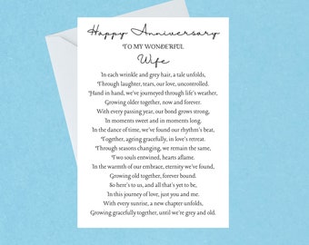 Happy Anniversary to my Wonderful Wife / Romantic Anniversary Poem for Wife / Handmade Card / Minimalistic Card / Blank Inside - 688