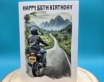Motorcycle Card | Personalised With Name & Age | 30th | 40th | 50th | 60th | 70th | Biker's Birthday Card | Biker Husband Wife Anniversary