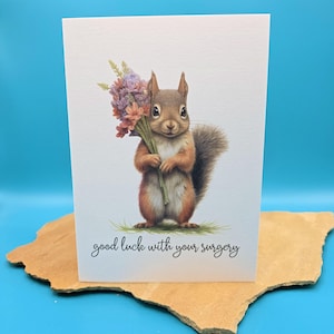 Good Luck Operation Card - Good Luck Surgery Card - Floral Squirrel Good Luck Card - Operation Card - Surgery Card - Handmade - 758