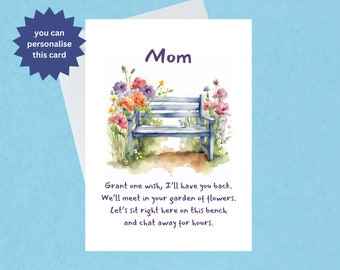 Memorial Bench With Flowers Card - If I Could Have One Wish Bereavement Card - In Memory of A Loved One Card - Blank Inside - 724