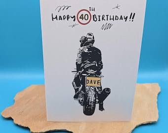Motorcycle Birthday Card | Personalised Name & Age | 30th | 40th | 50th | 60th | 70th | Biker's Birthday Card | Handmade 437