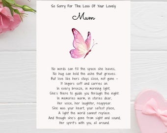 For Loss Of Mum Sympathy Butterfly Bereavement Card, Condolence Thoughts In Memory Of Mum Mother Mam Mom Mummy etc