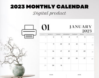 2023 Calendar Printable, Digital Monthly Planner, Minimalist Calendar 2023, Printable, Editable| Simple Calendar