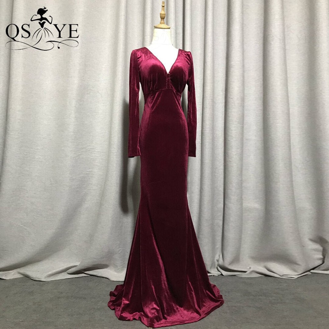 Red Velvet Evening Dress Etsy