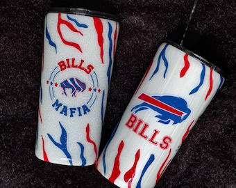 Personalized Buffalo Bills Tumbler: White Glitter Stainless Steel Cup