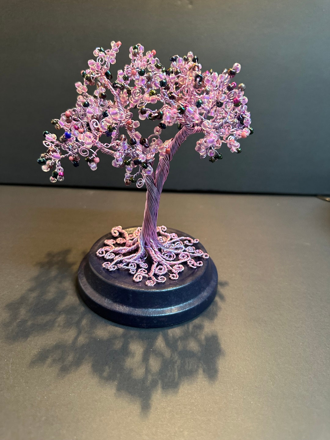 Purple Pink Wire Tree Sculpture, Beaded Branches, Curly Roots Home ...
