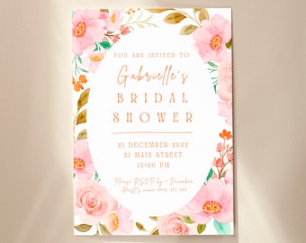 Floral Frame Orange and Pink Bridal Shower Invite Template - Editable Bridal Shower Invite - Instant Download Bridal Shower Invite