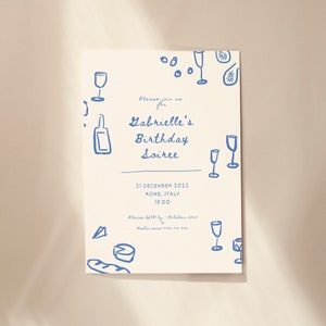Hand Drawn Blue Illustrated Birthday Soiree Invite Template - Editable Birthday Invite - Instant Download Birthday Invite