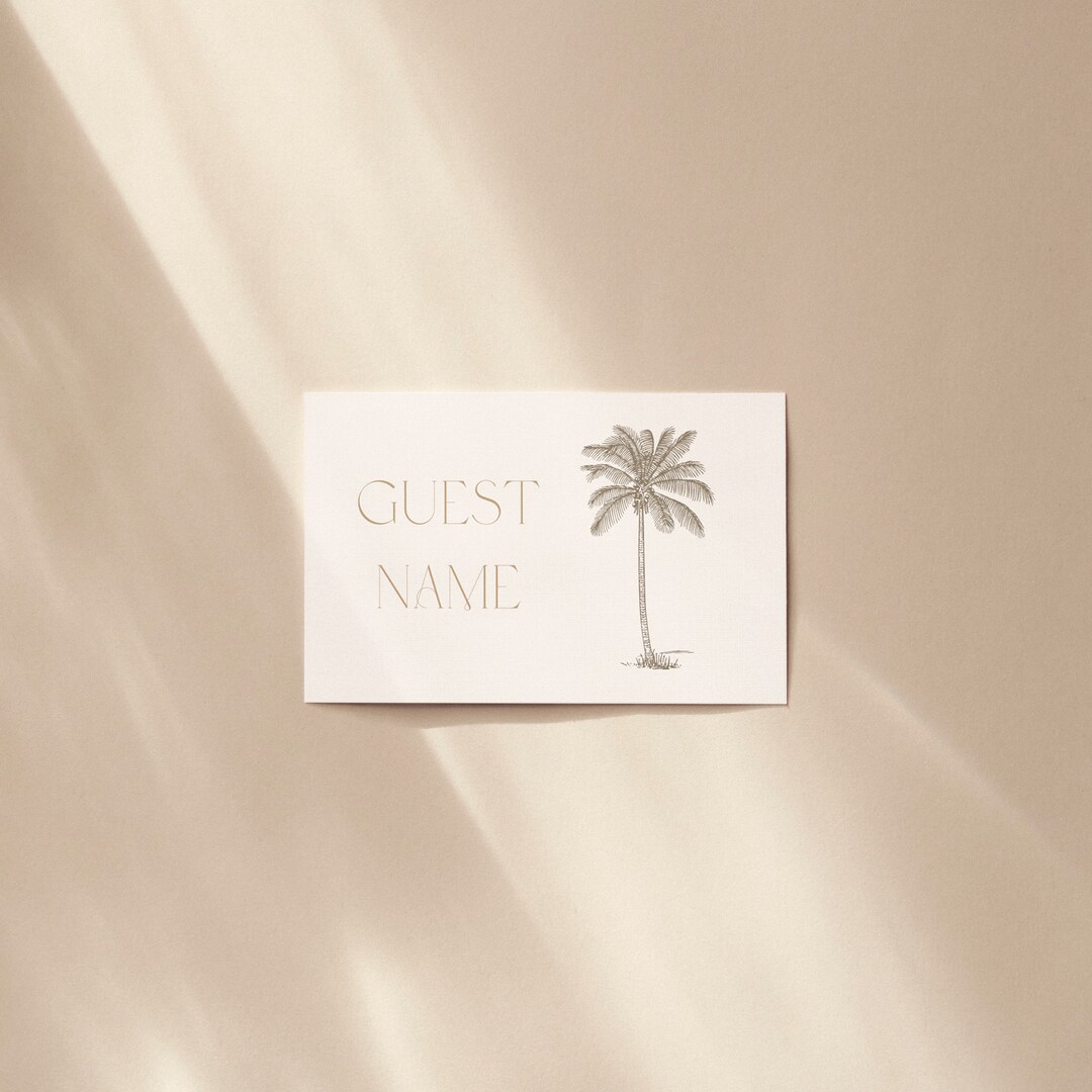 Palm Tree Name Card / Place Card Template Editable Name Card Etsy