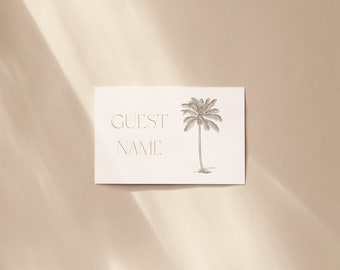 Palm Tree Name Card / Place Card Template - Editable Name Card - Instant Download Name Card