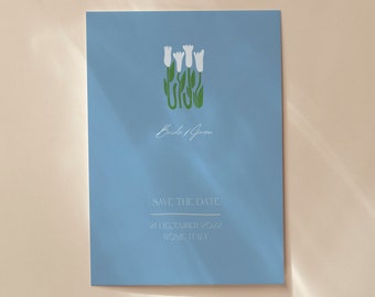 Tulip Linocut Wedding Save The Date Template - Editable Wedding Save The Date - Instant Download Wedding Save The Date
