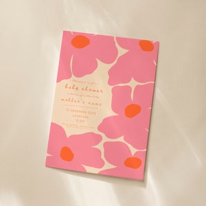 Bold Flowers Pink and Beige Baby Shower Invite Template - Editable Baby Shower Invite - Instant Download Baby Shower Invite