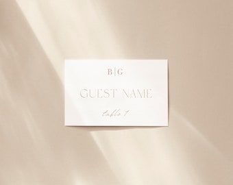 Classic Beige Name Card / Place Card Template - Editable Name Card - Instant Download Name Card