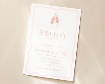 Champagne Cheers 21st Birthday Invite Template - Editable Birthday Invite - Instant Download Birthday Invite