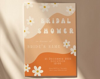 Retro Beige and Orange Bridal Shower Invite Template - Editable Bridal Shower Invite - Instant Download Bridal Shower Invite