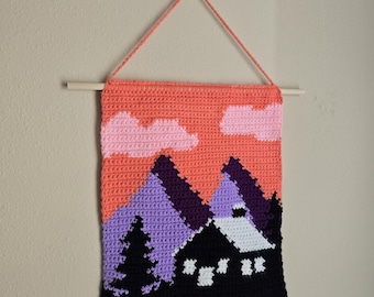Cozy Cabin | Crochet Tapestry Pattern | Tapestry Crochet | Crochet Beginner Pattern | Easy crochet pattern |