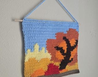 Crochet Tapestry Pattern | City in Fall Bloom Landscape Art | Digital Download
