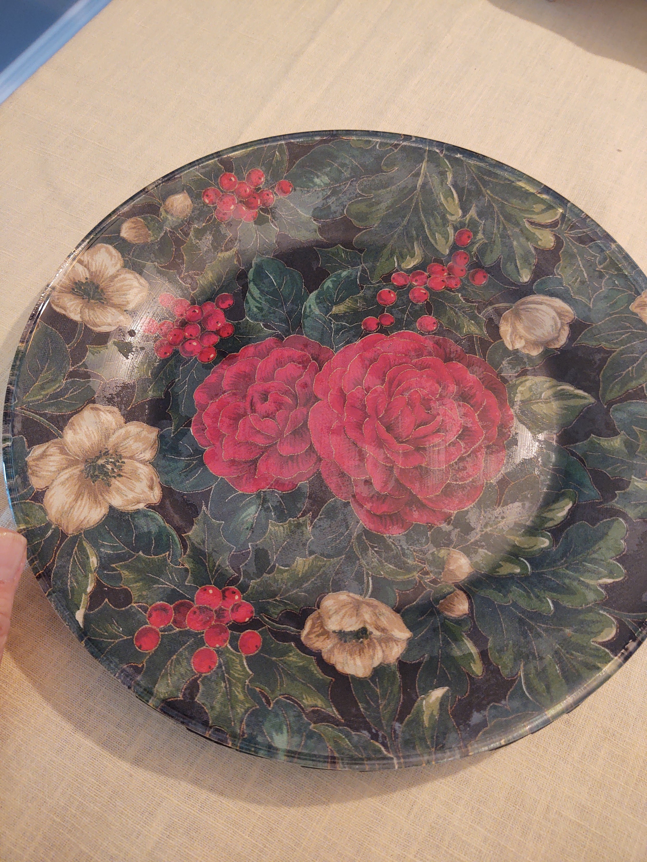 4 Vintage Decoupage Fabric Plates. Christmas Flower Design Etsy