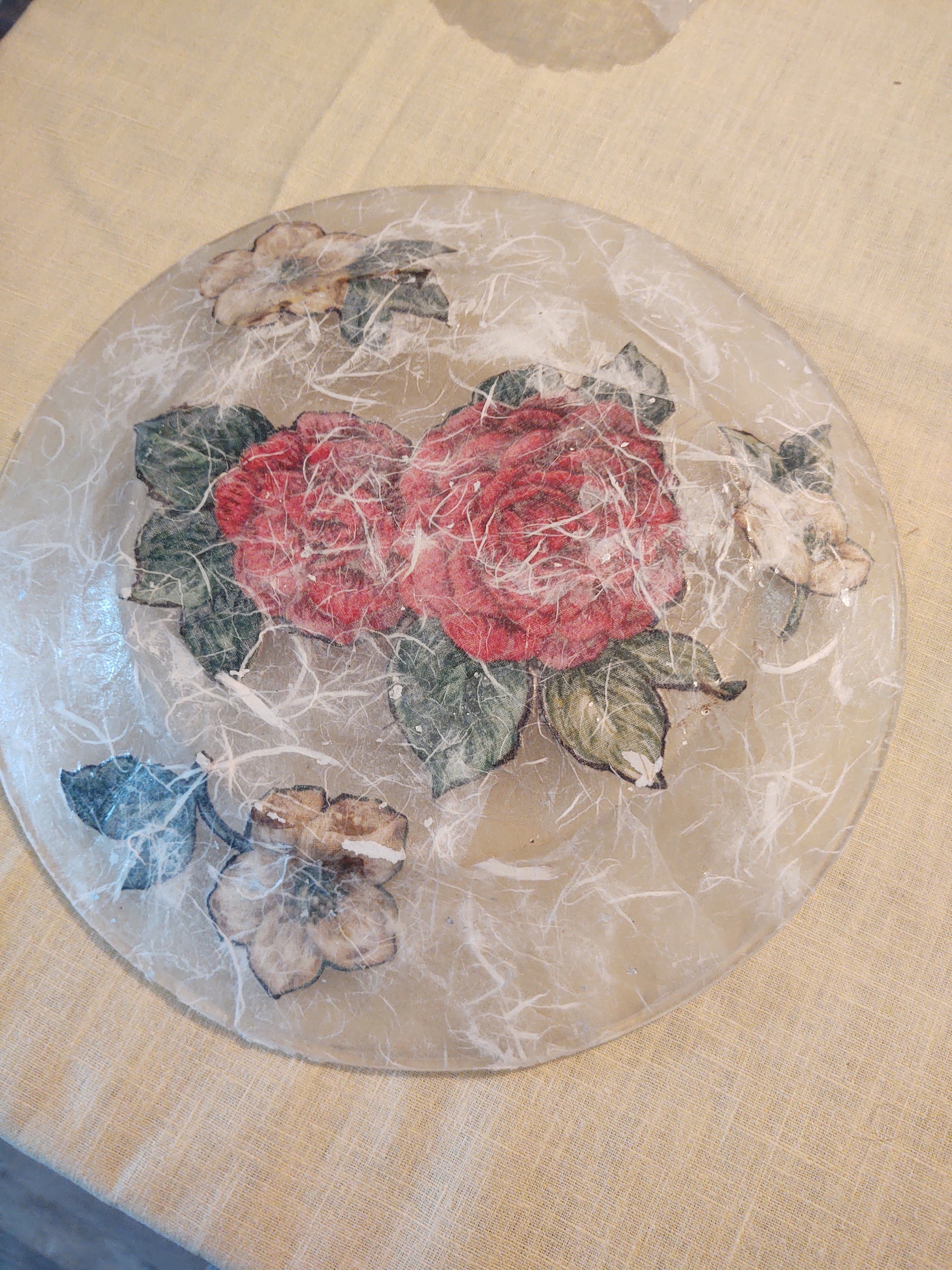 4 Vintage Decoupage Fabric Plates. Christmas Flower Design Etsy