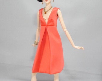 Prélude corail - Robe de cocktail pour poupées mannequins de 30 cm (30 cm) telles que Mizi, Nu.Face et grande Barbie Made-to-Move