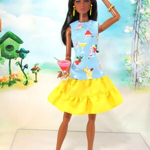 Cocktails on the Patio - Handmade Cocktail Print Doll Dress: Fits 12&quot; Fashion Dolls