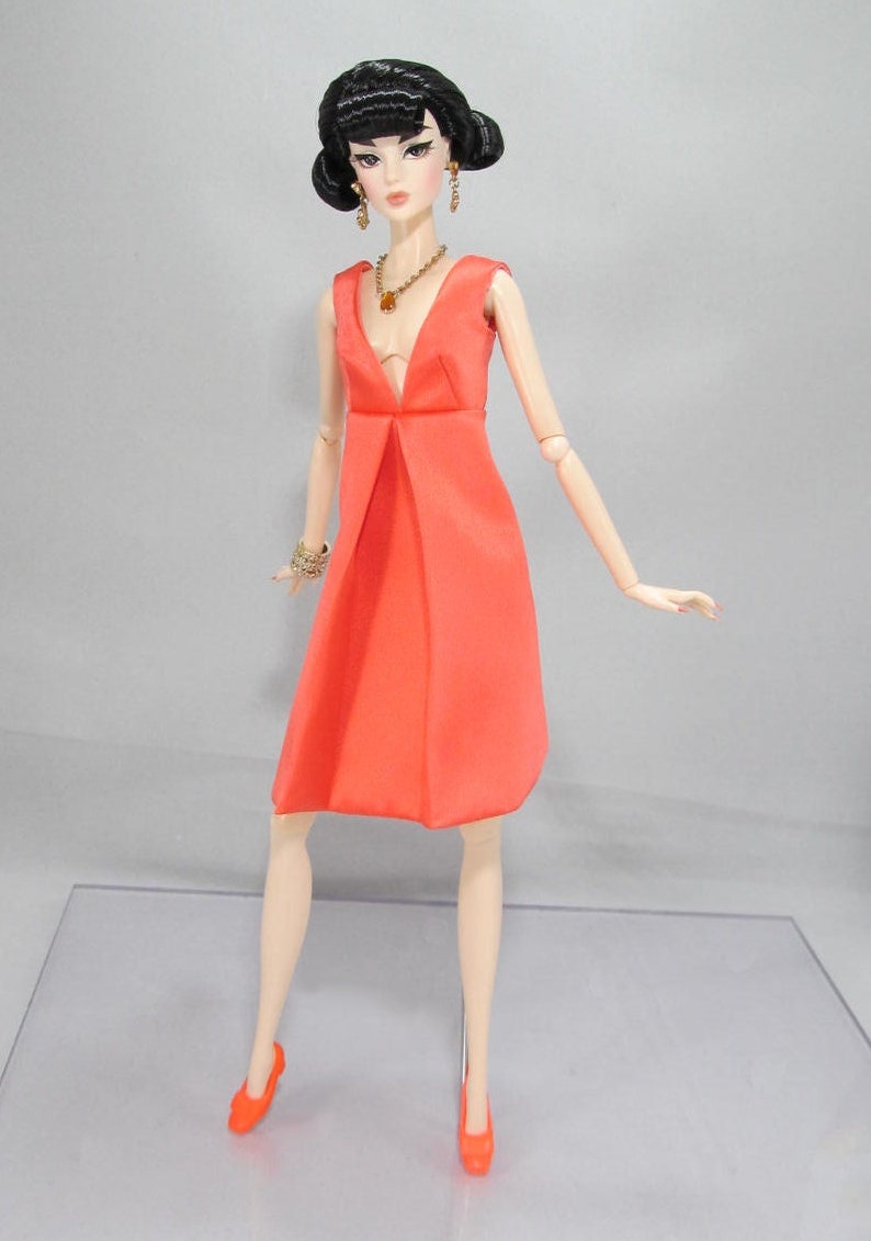 Coral Prelude Cocktail Dress for 12 Fashions Dolls Such as Mizi, Nu.Face and Tall Made-to-Move Barbie image 1