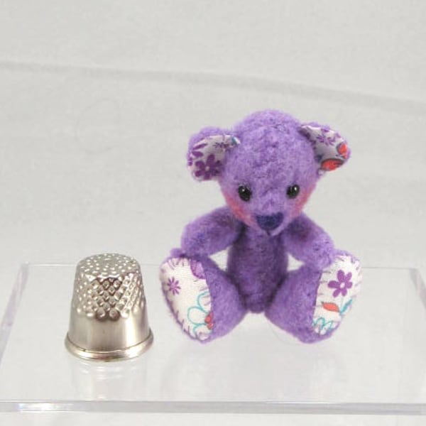 Very Violet Teddy Bear - Miniature Jointed Stuffed Animal