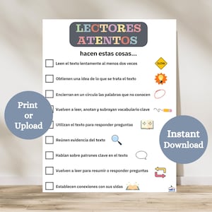 Close Reading Anchor Chart, Steps for Close Reading in Spanish, Reading in Spanish Printable Poster, English to Spanish Classroom Decor