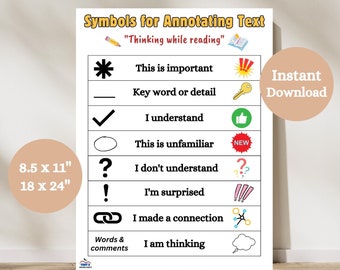 Printable Annotation Anchor Chart, Symbols for Annotation Anchor Chart, Decode the Text, Annotating While Reading Resources, ELA Poster