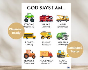 God Says I Am Truck Theme Poster | Bible Verse Bedroom Decor