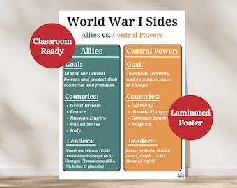 WWI Allies vs Central Powers Laminated Poster | History Classroom Decor