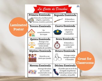 Bill of Rights Poster in Spanish | Laminated History Classroom Anchor Chart