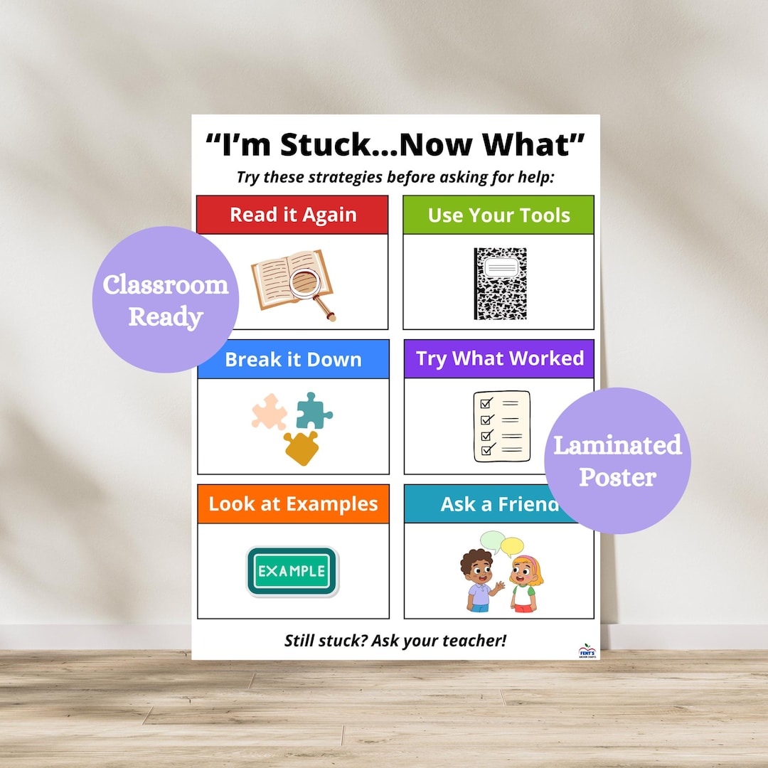 Stuck Need Help I'm Stuck Now What Laminated Poster | Student Problem Solving Anchor ...