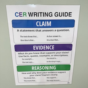 CER Writing Laminated Anchor Chart | Claim Evidence Reasoning Poster - Etsy