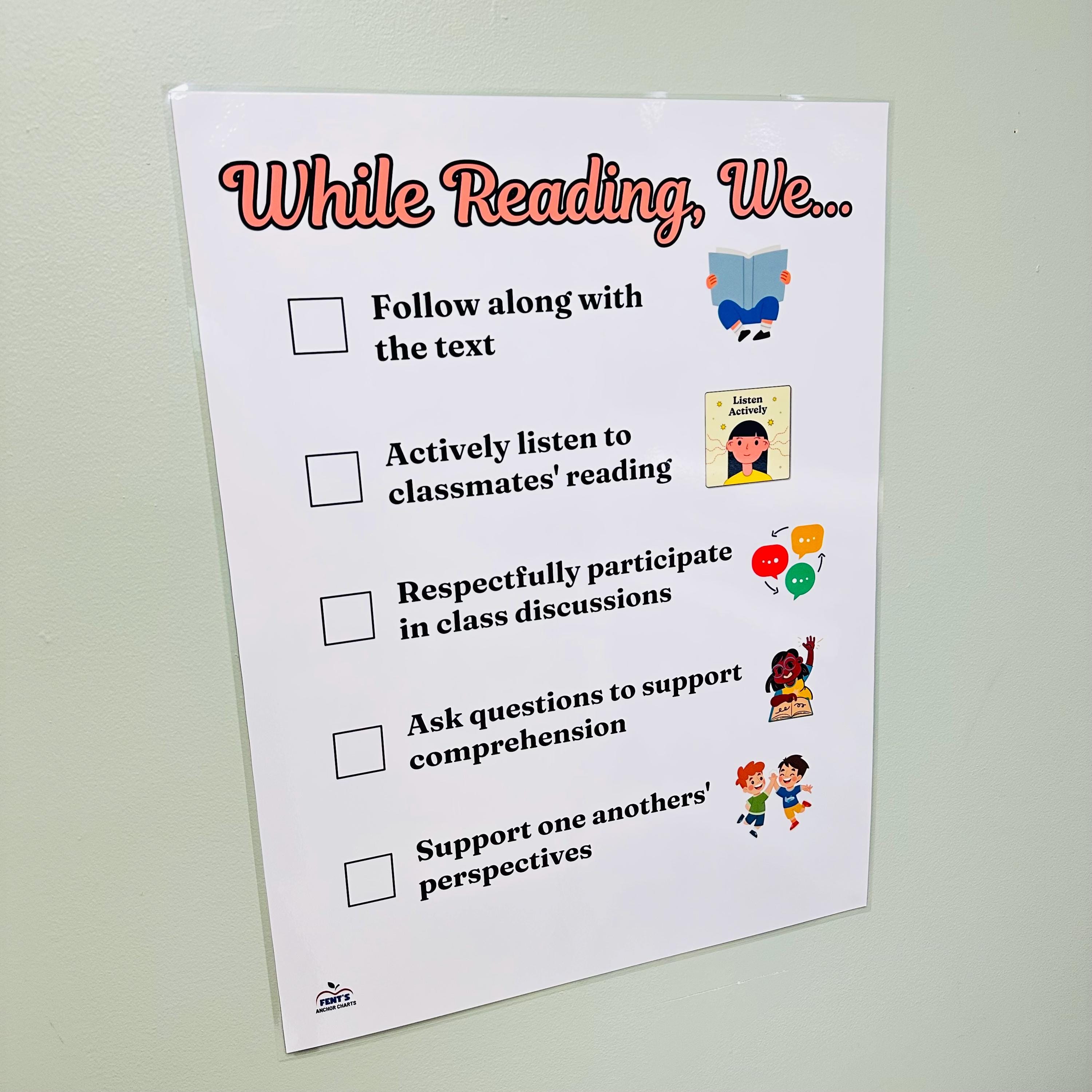 While Reading Anchor Chart, Reading Expectations Poster, Active Reading ...