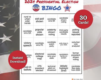 Presidential Election Bingo, Trump Harris Election Night Bingo, Printable Election Bingo, Presidential Election Game, Election Resources