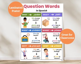 Spanish Question Words Laminated Anchor Chart | Dual Language Classroom Poster