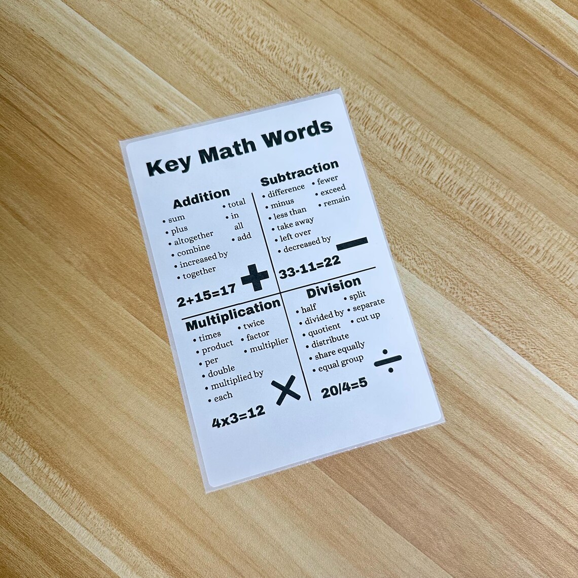 Key Math Words Anchor Chart, Math Words for Word Problems, Math ...