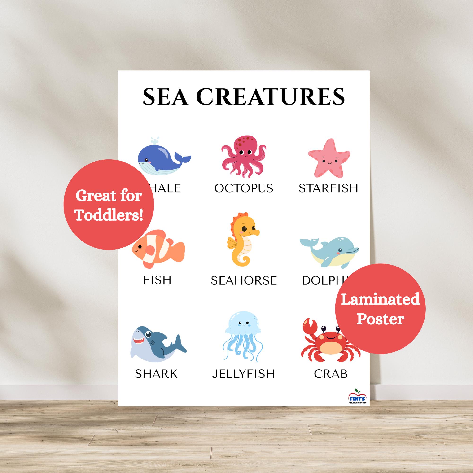 Sea Creatures Poster for Kids | Ocean Animals Classroom & Toddler Wall ...