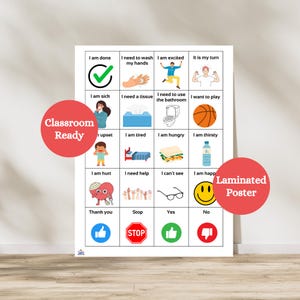 Basic Communication Board for Kids, Language Board, Non Verbal Communication Board, Speech Therapy Poster, AAC Board for Kids, Teach Speech