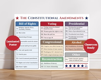 Constitutional Amendments Laminated Chart | Bill of Rights for Classrooms Poster