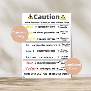 Caution Homophones Anchor Chart | ELA Classroom Posters