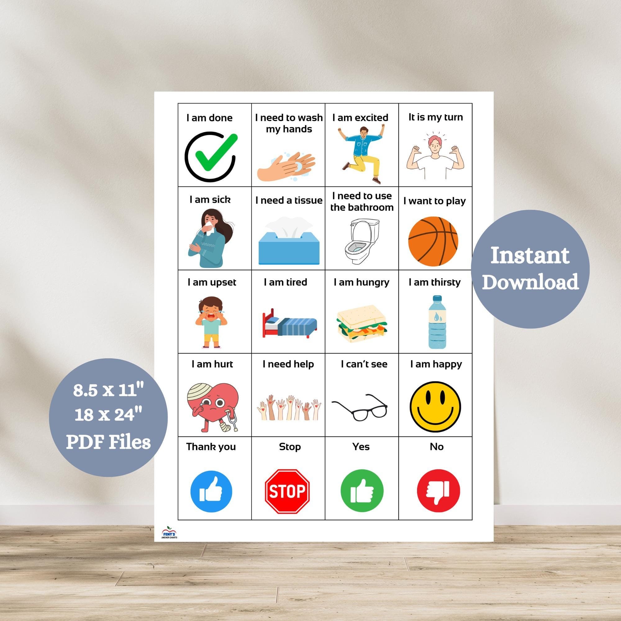 Printable Basic Communication Board for Kids, Language Board, Non