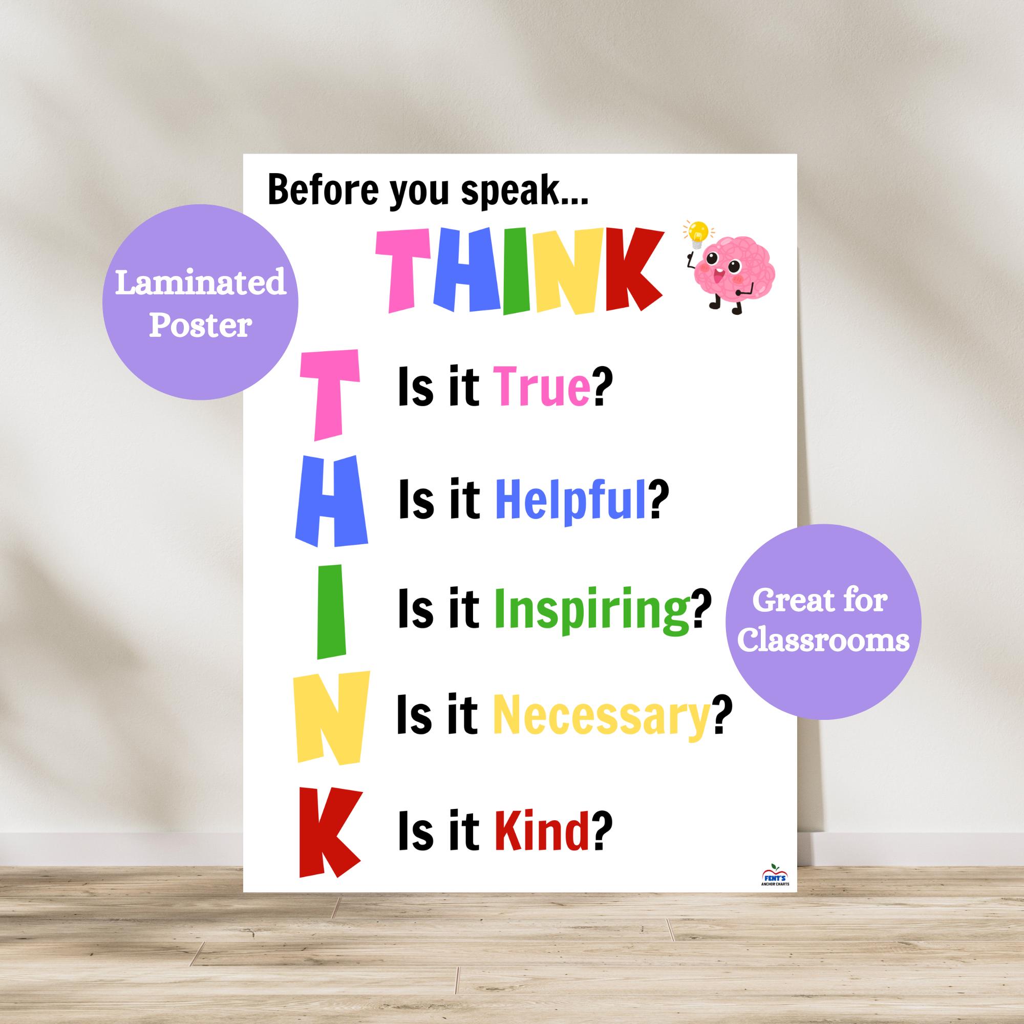 Think Before You Speak Laminated Poster | Classroom Communication ...
