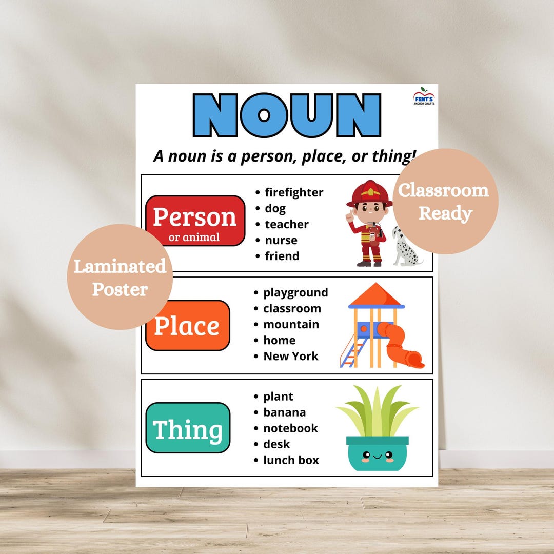 Noun Laminated Anchor Chart Person Place Or Thing Poster Etsy